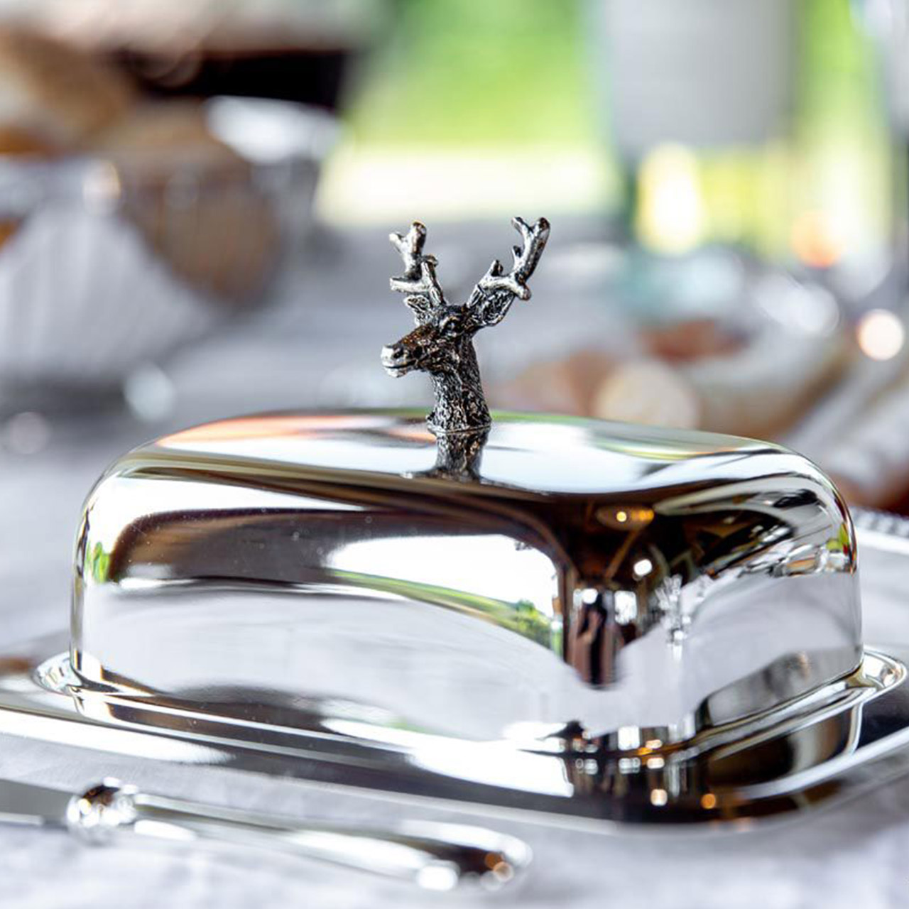 Butter dish deer 1/2 pound silver plated