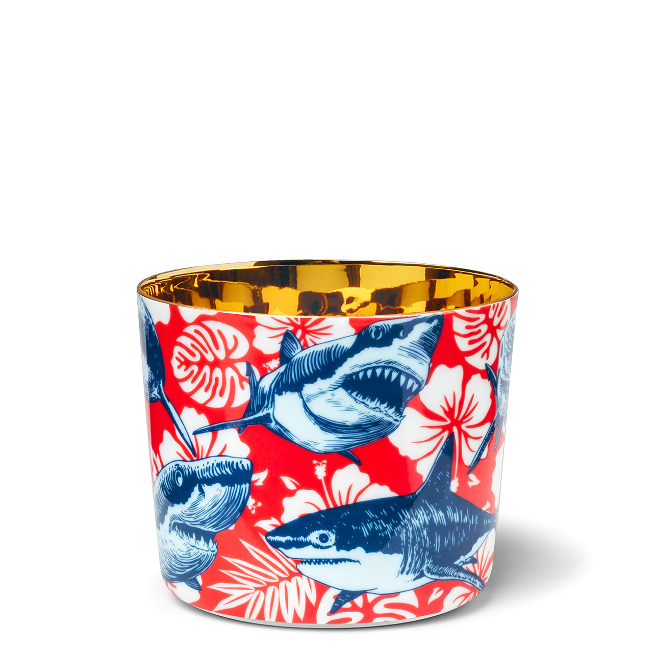 Champagne goblet Beautiful Creatures The Sharks, Becher, Tropenfischdruck, Porzellan, Glasbecher, Silberfarbenes Innere