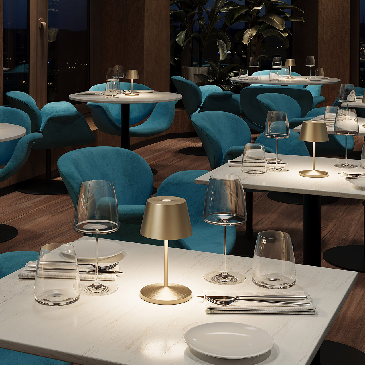 Table lamp LED 20 cm dimmable gold-brushed, Tabelle, Tischplatte, Esstisch, Drinnen, Restaurant