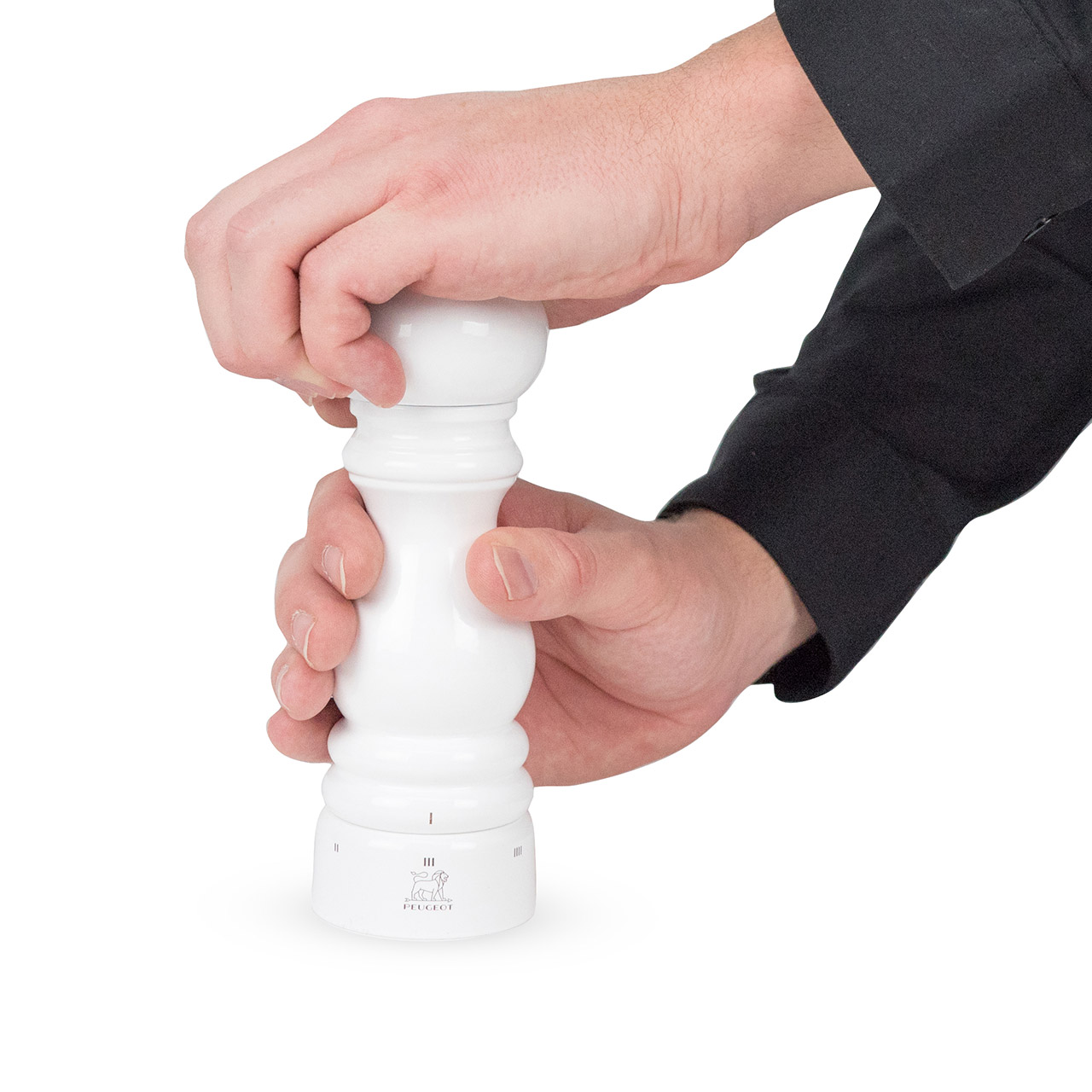 Salt mill 18 cm white lacquered, Körperteil, Finger, Hand, Person