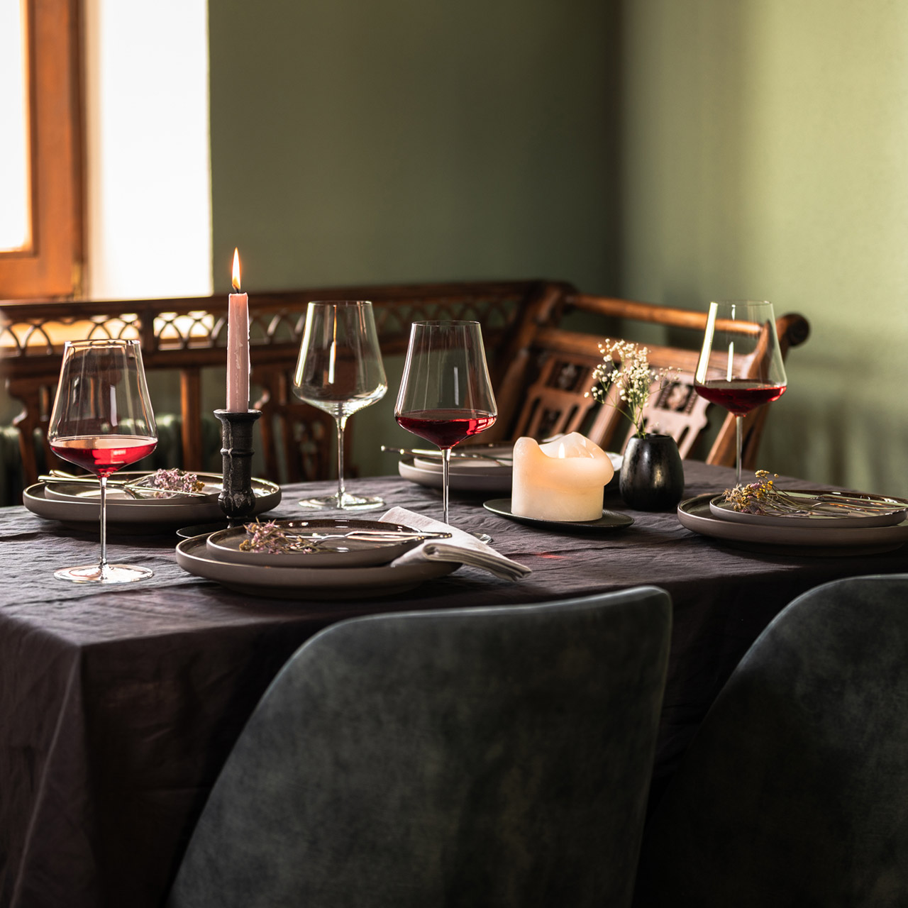 Burgundy glass set 0.74 l 2 pieces, Esstisch, Tisch, Natur, Draußen, Alkohol