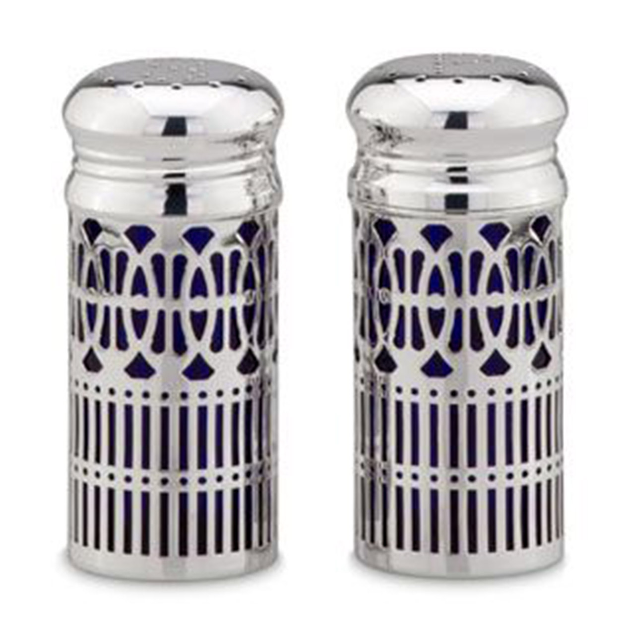 Pair of shakers large 9 cm blue/silver-plated, Flasche, Shaker