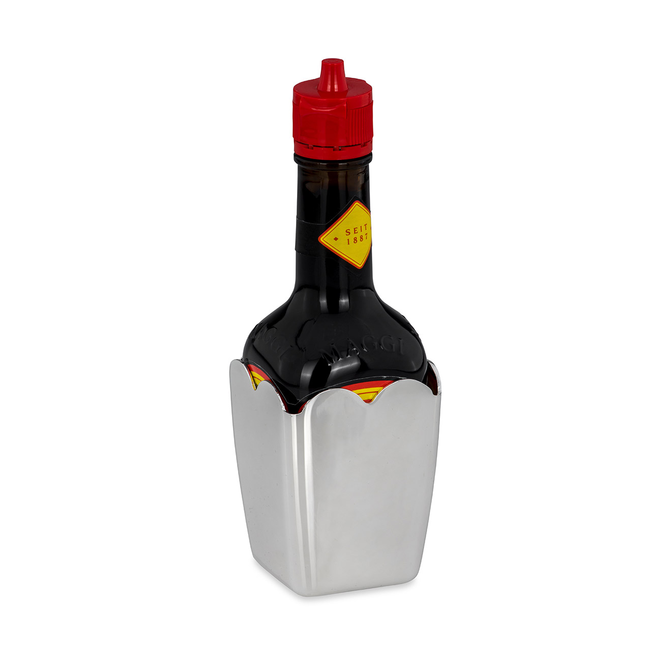 Maggi stand with bottle silver-plated, Flasche, Getränk, Schnaps, Wein, Weinflasche