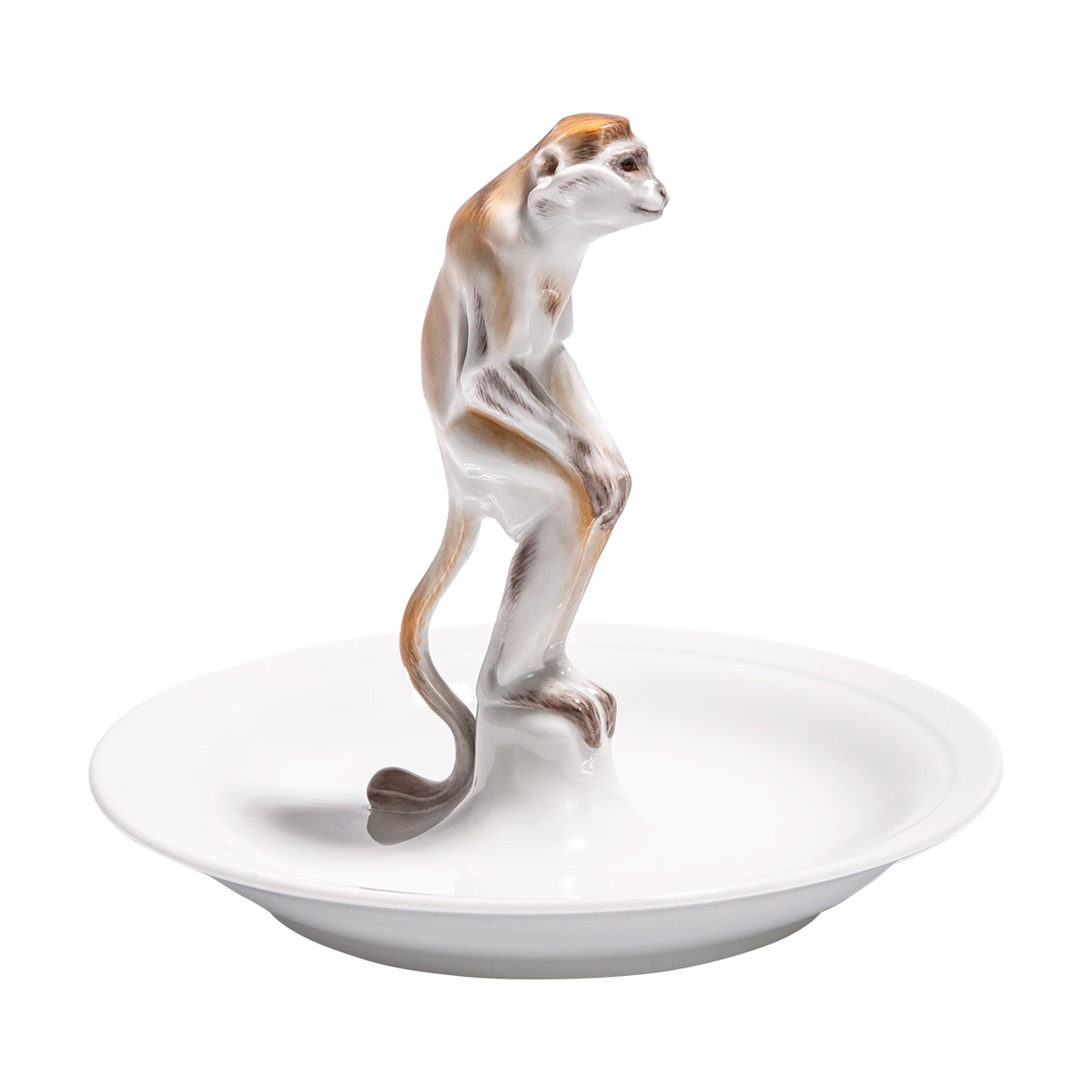 Long-Tailed Monkey on Dish, Figur, Porzellan, Töpferei, Hund, Haustier