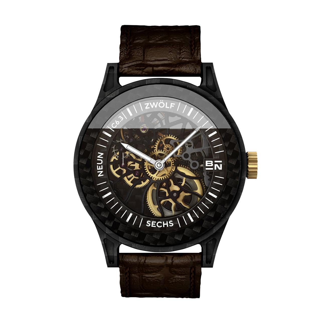 Watch carbon 45 mm hand-wound saphirglass, Armbanduhr, Arm, Körperteil, Person