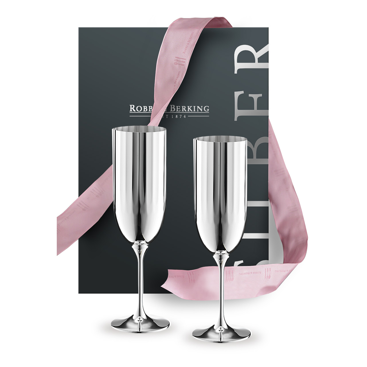 Champagne - Gift Set, Champagner-Gläser, Edelstahl, Silber, Gläser, Geschenkbox