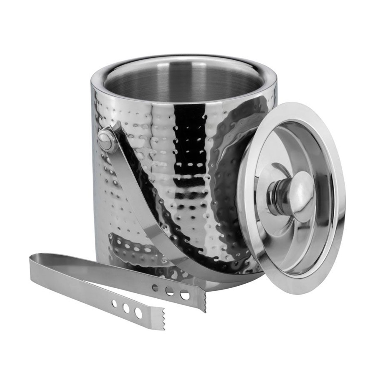 Ice bucket hammered finish including tongs stainless steel, Pokal