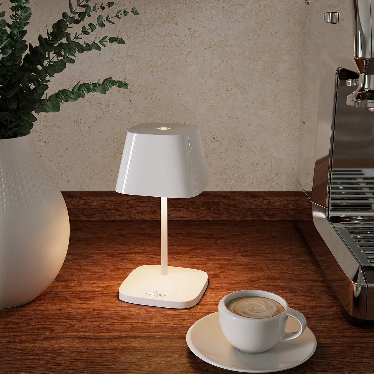 Table Lamp LED 20 cm dimmable white ceramic, Lampe, Getränk, Kaffee, Kaffeetasse, Tasse