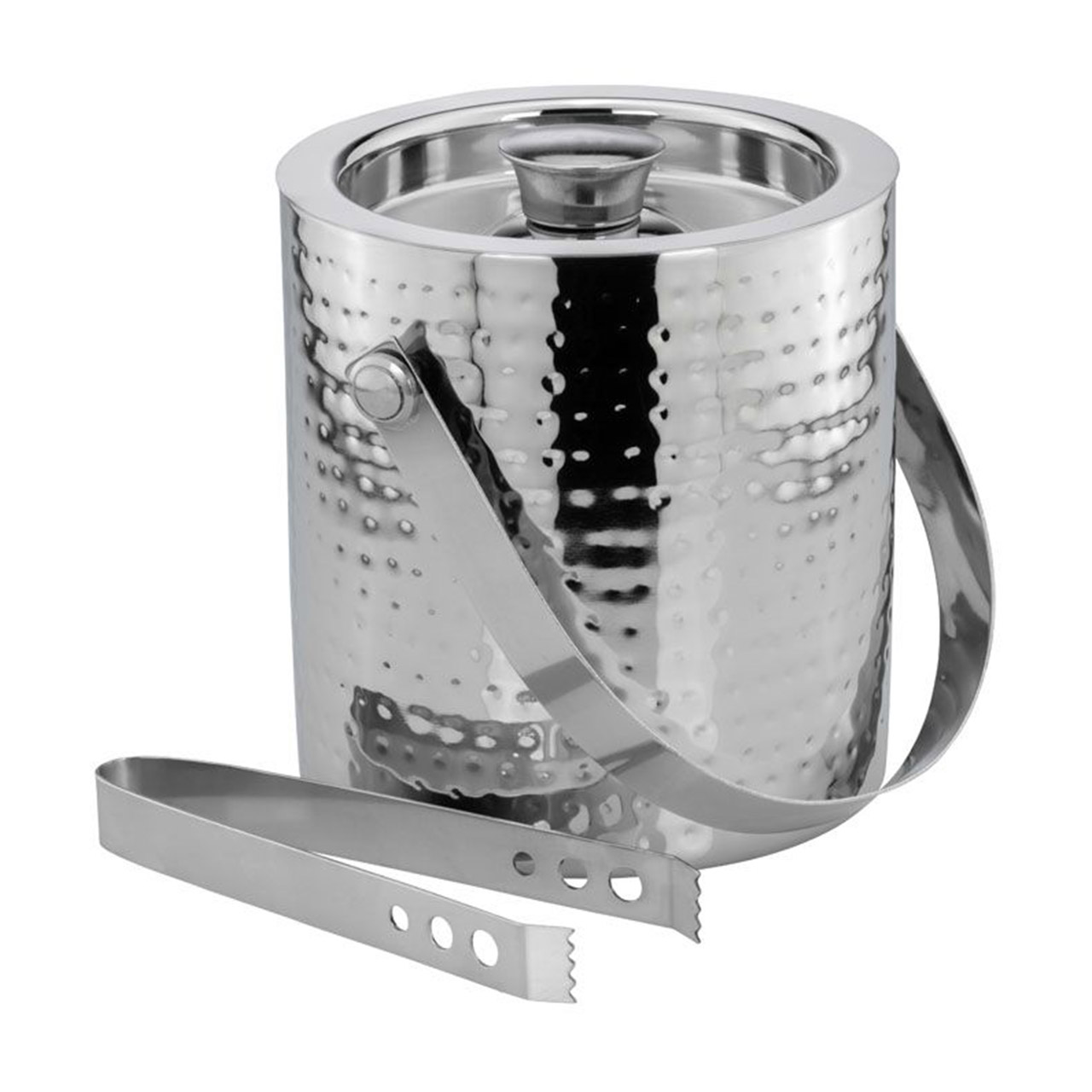 Ice bucket hammered finish including tongs stainless steel