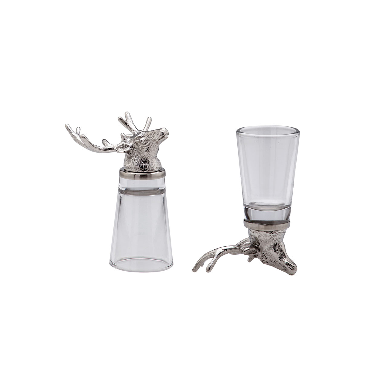 Shot glass deer head 4 cl glass/stainless steel, Glas, Rauchrohr, Geweih