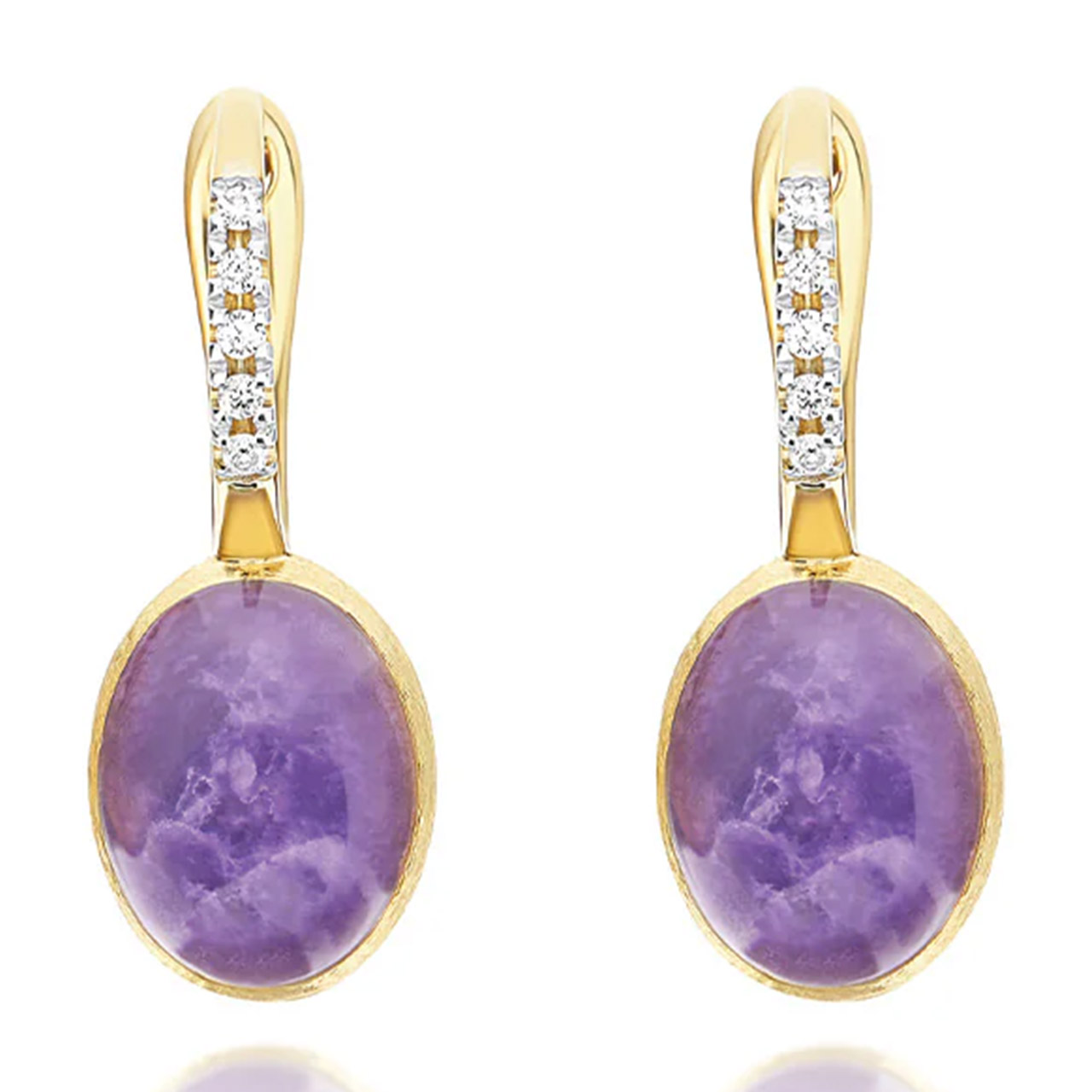 Earrings 750/- yellow gold diamonds 0.05 ct lepidolite mother-of-pearl 3.5 ct, Zubehor, Edelstein, Schmuck, Ohrring, Ornament