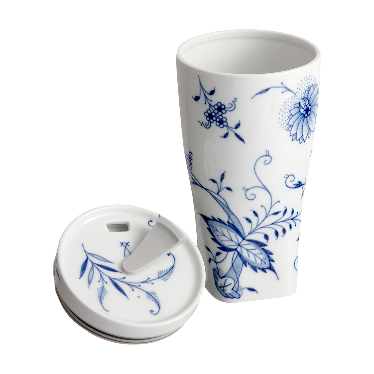 Coffee to go mug Blue Onion Style with cuff 0.35 l, Kunst, Porzellan, Töpferei, Tasse, Krug