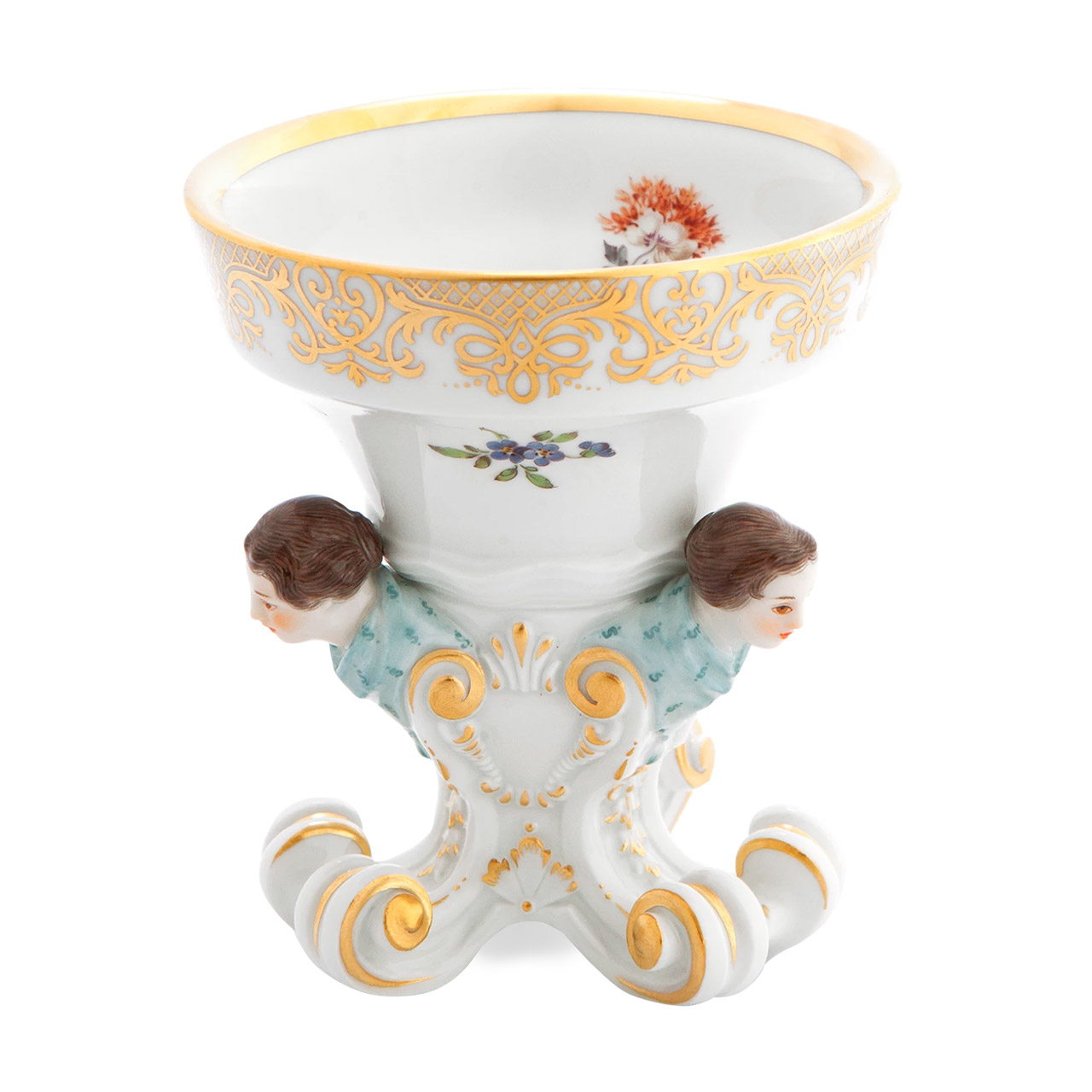 Meissen '908984 Bunt und gold staffiert, gestr. Blzw., LMKW', Salzgefäß 8,5 cm, Kunst, Porzellan, Töpferei, Glas, Person