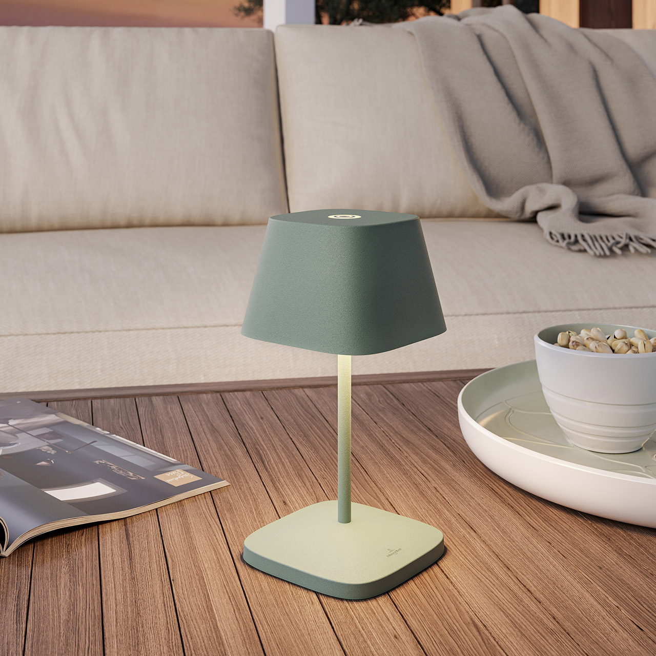 Table Lamp LED 20 cm dimmable olive green, Lampe