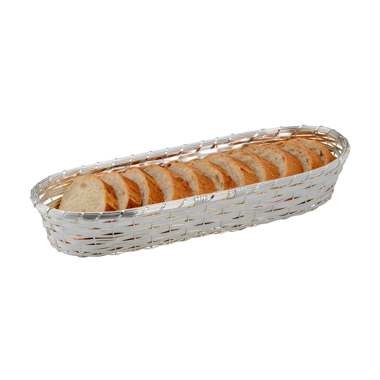 Woven bread basket 34x13 cm rectangular silver-plated, Messer, Geschnitten, Waffe, Brot, Essen