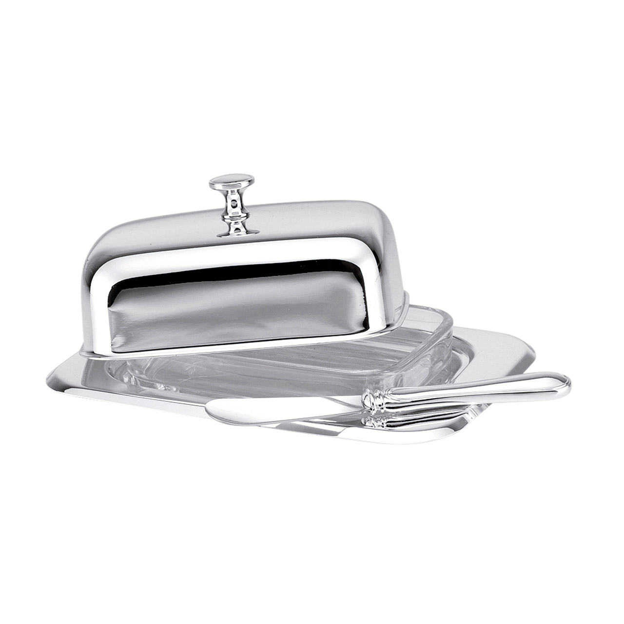 Butter dish with butter knife silver-plated, Sinken, Waschbeckenhahn