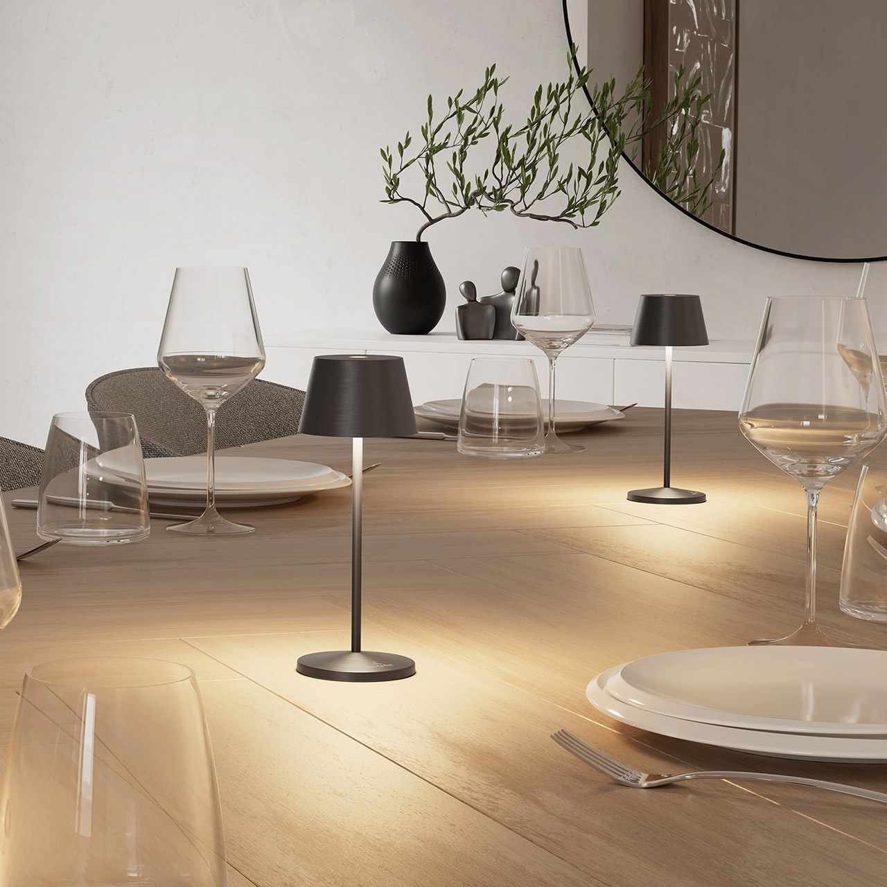 Table lamp LED 20 cm dimmable graphite, Lampe, Tasse, Fußboden, Gabel, Tabelle