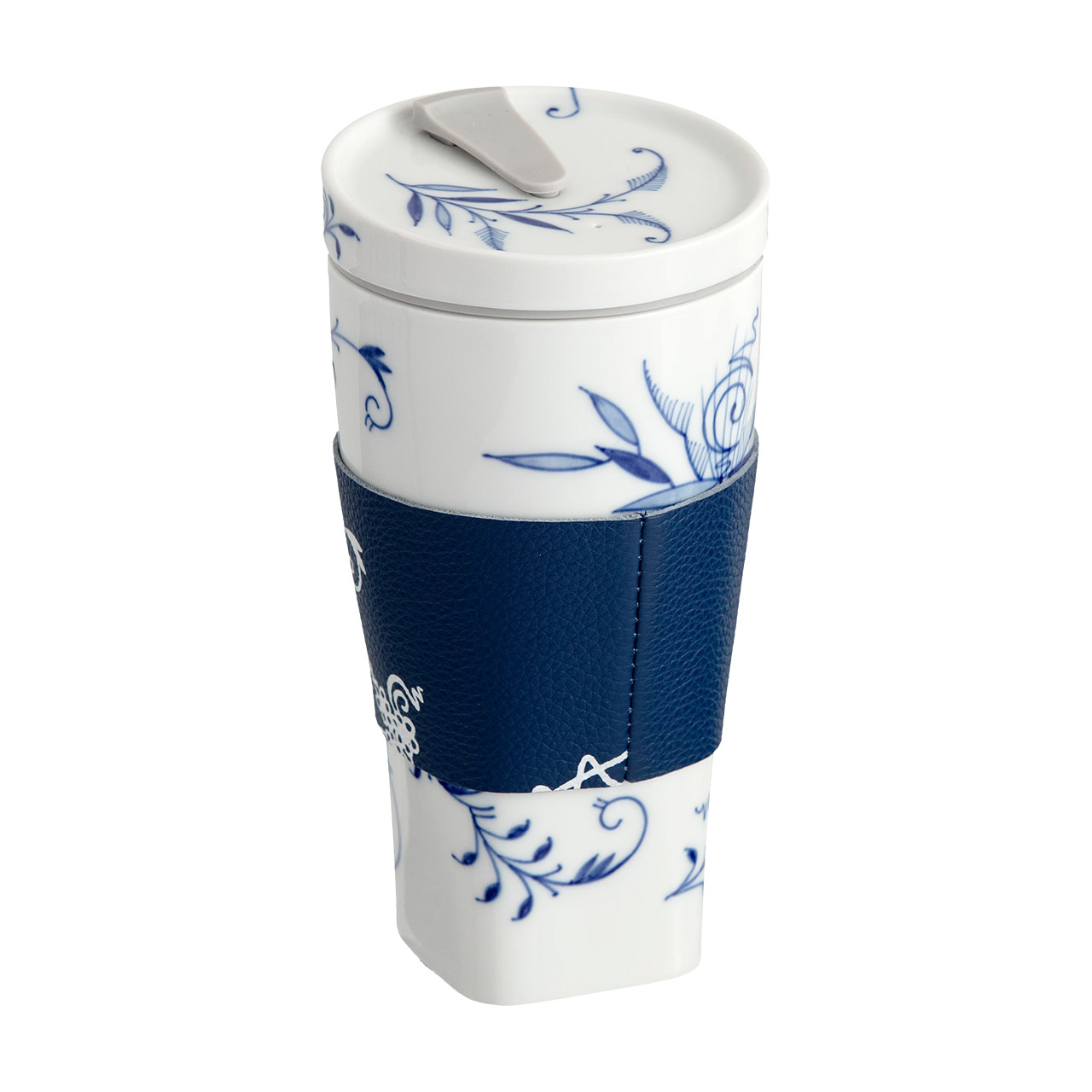Coffee to go mug Blue Onion Style with cuff 0.35 l, Kunst, Porzellan, Töpferei, Tasse, Besteck