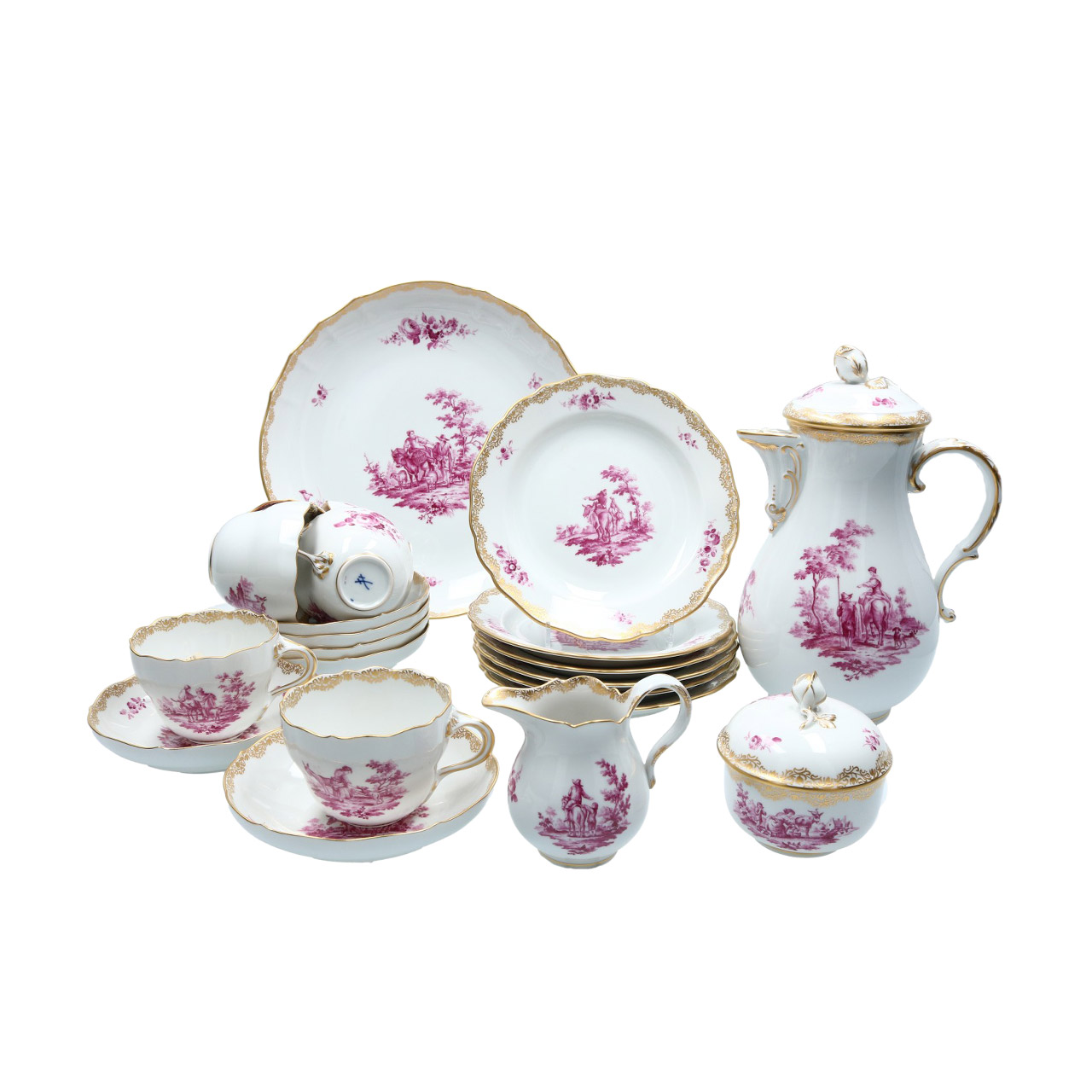 Coffee service for 6 people 22 pieces, Kunst, Porzellan, Töpferei, Untertasse, Tasse