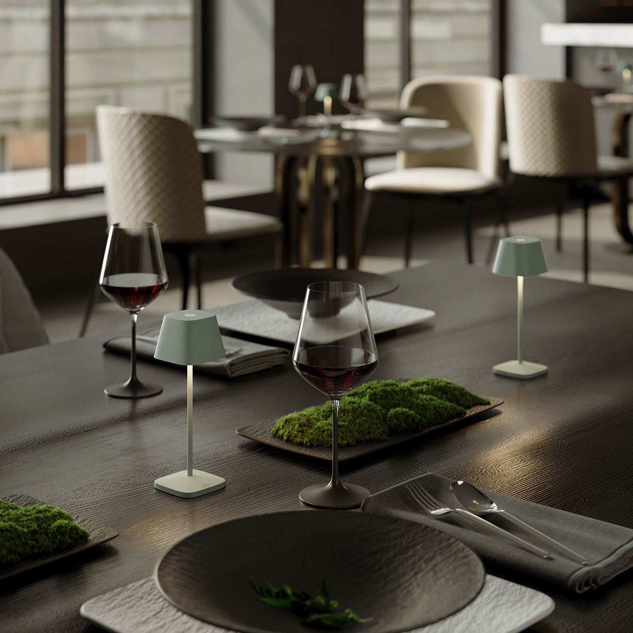 Table lamp LED 20 cm dimmable olive green, Tabelle, Tischplatte, Lampe, Esstisch, Stuhl