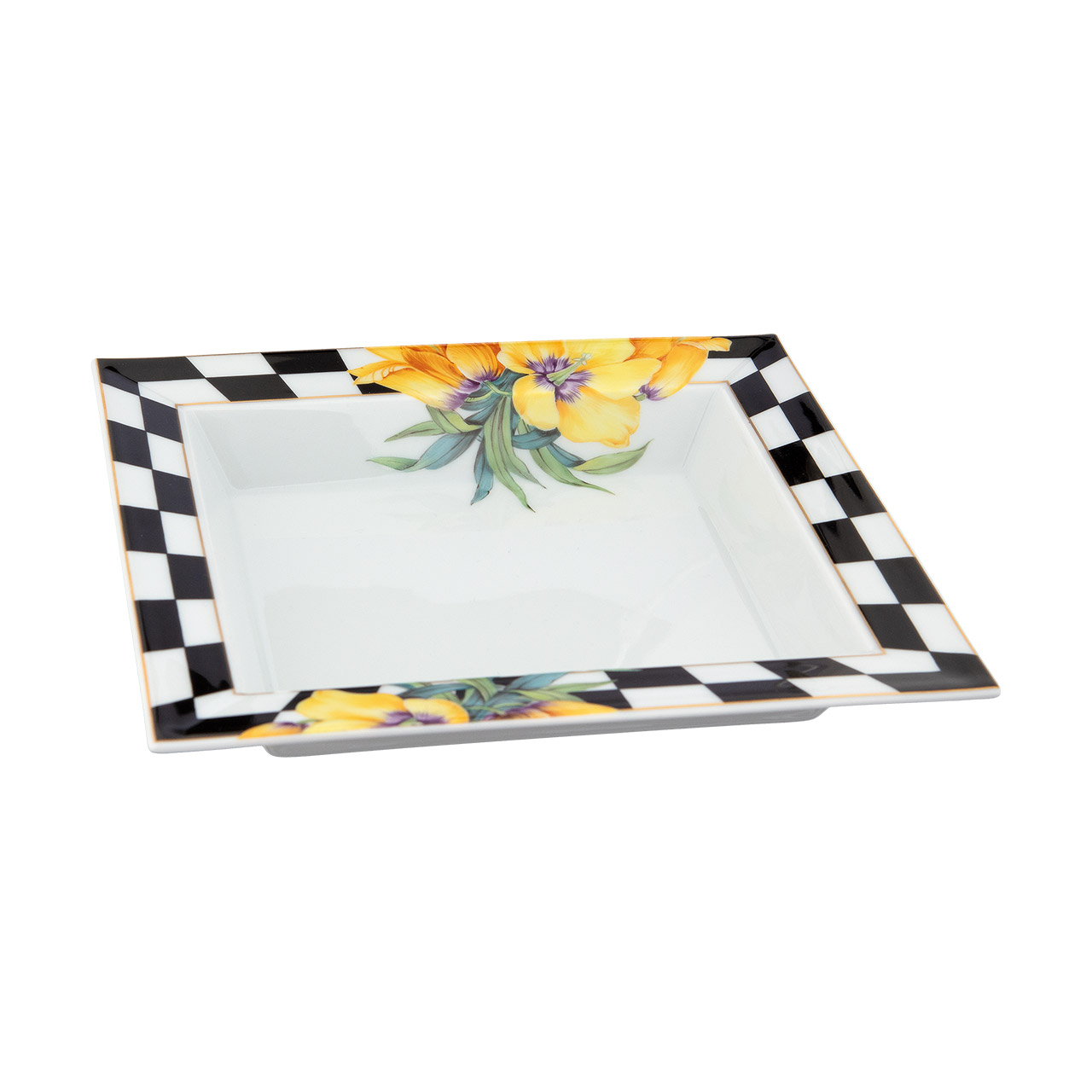 Vide-poche 21x18.5 cm Chess Flowers, Porzellan, Töpferei, Mahlzeit, Tablett, Platte