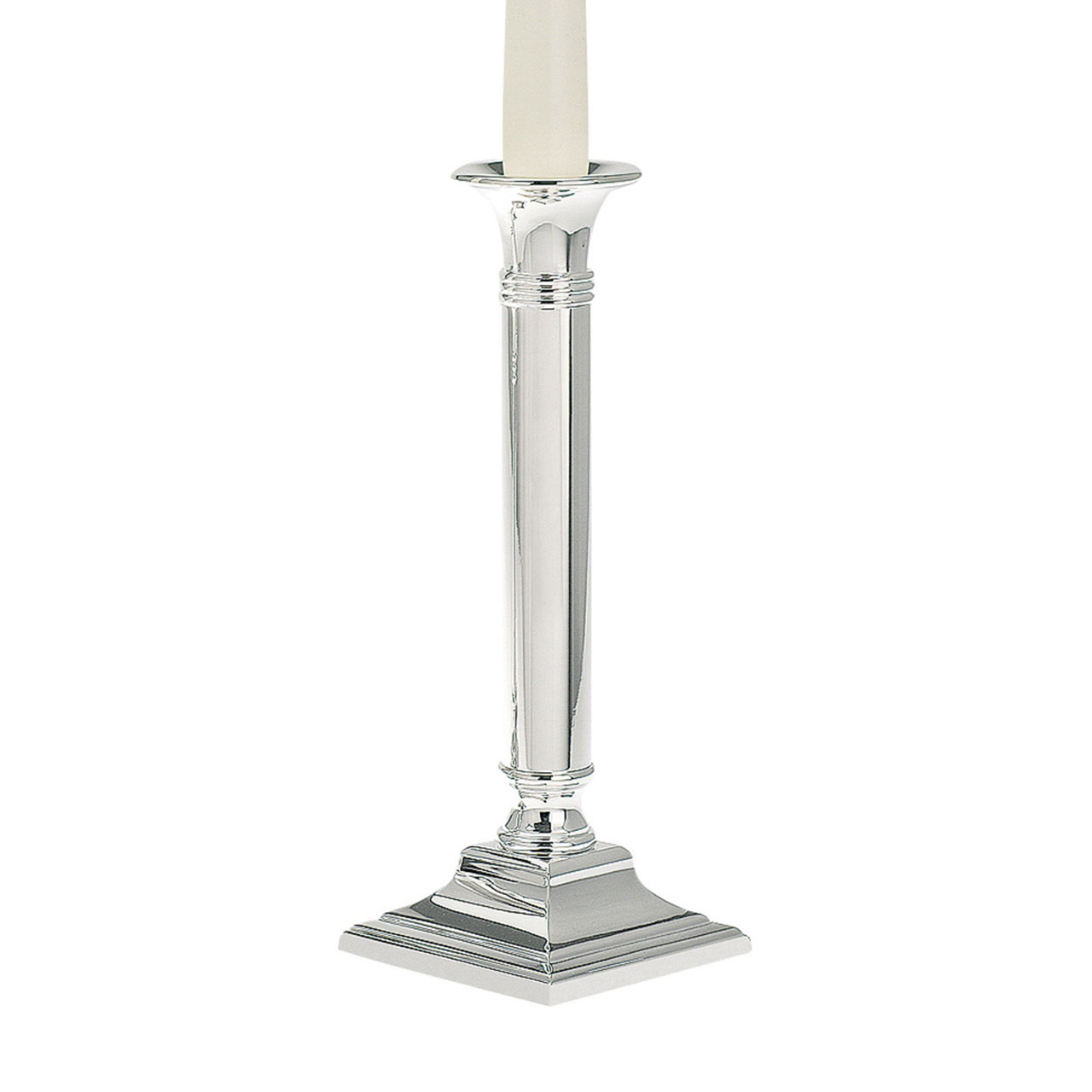 Candlestick 23 cm square/smooth silver-plated, Kerze, Kerzenständer, Rauchrohr