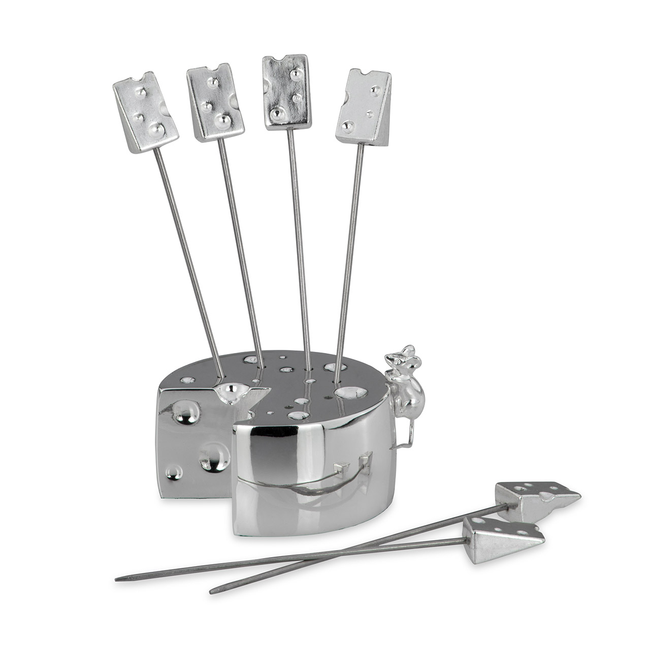 Cheese pick set 7-piece cheese/mouse silver-plated