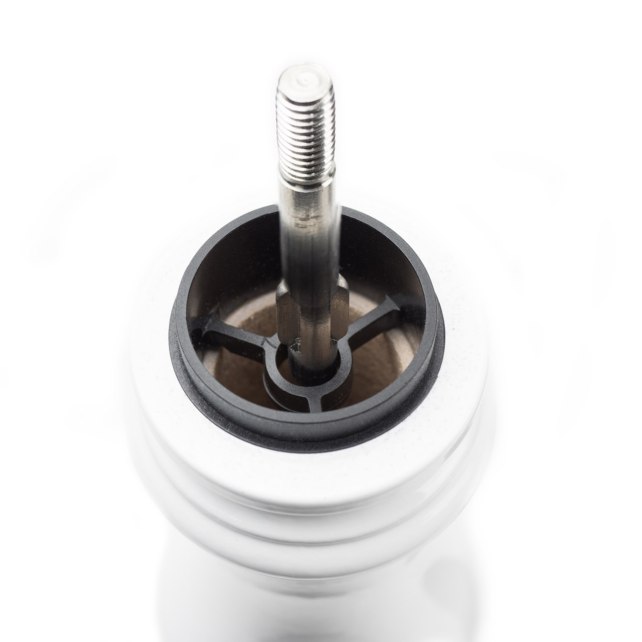 Pepper Mill 12 cm white lacquer, Maschine, Rad, Schraube