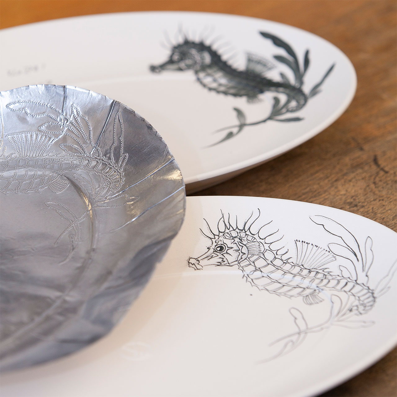 Platter oval 25 cm motif seahorse