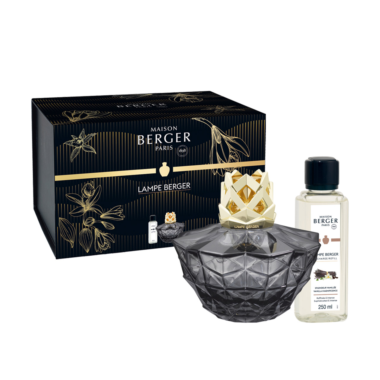 Kali Noir Transparent Fragrance Lamp with 250 ml Fragrance Magic of Vanilla, Flasche, Kosmetik, Parfüm