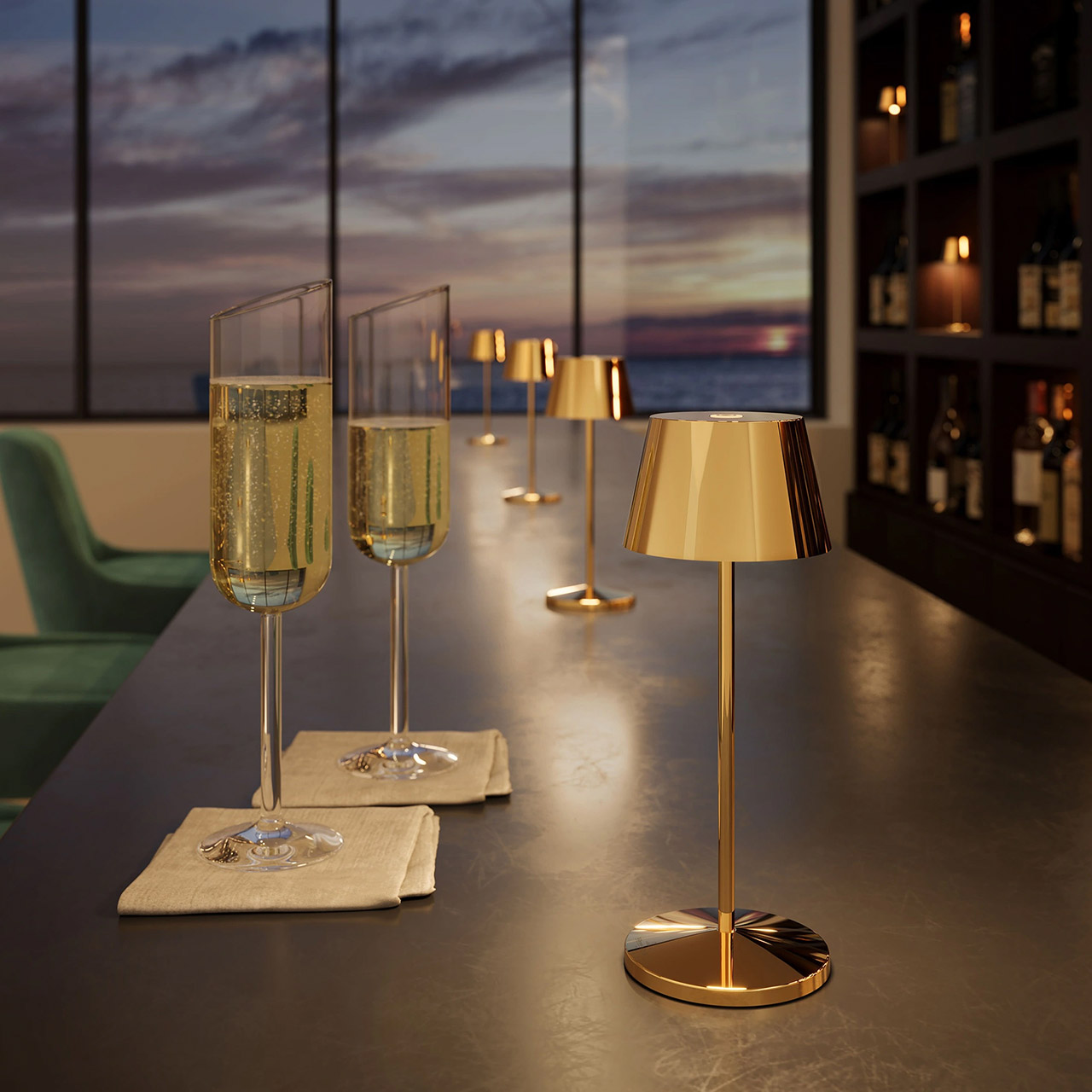 Table lamp LED 20 cm dimmable gold, Lampe, Glas, Stuhl, Mobiliar