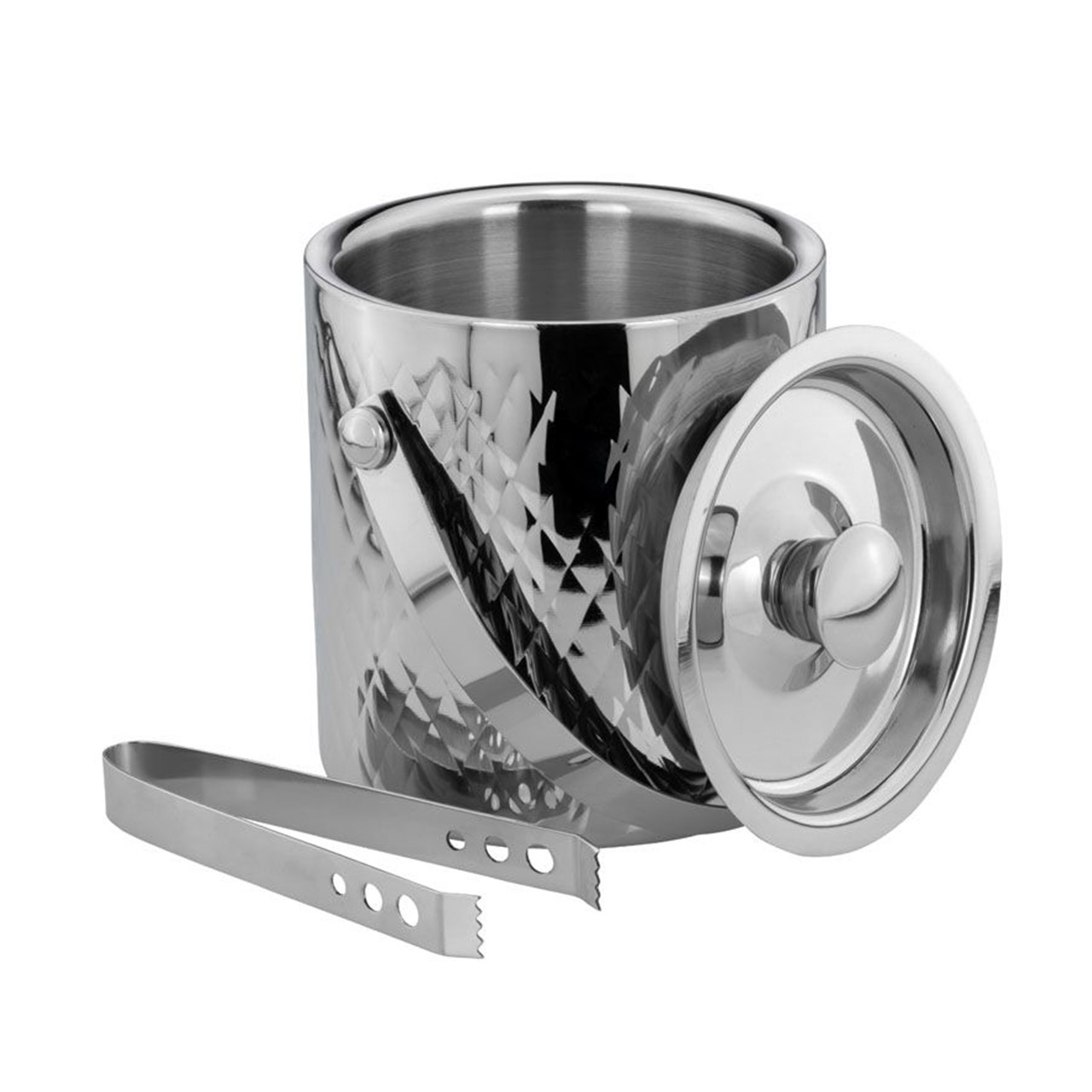 Ice bucket diamond pattern including tongs stainless steel, Pokal
