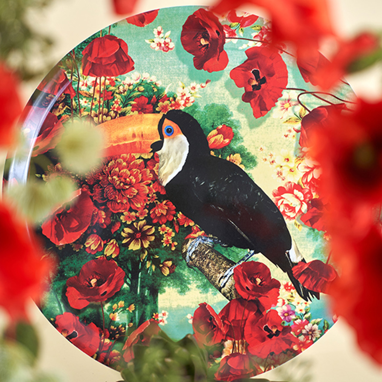 Tray 38 cm Touclicot, Florales Design, Grafiken, Muster, Vogel, Blütenblatt