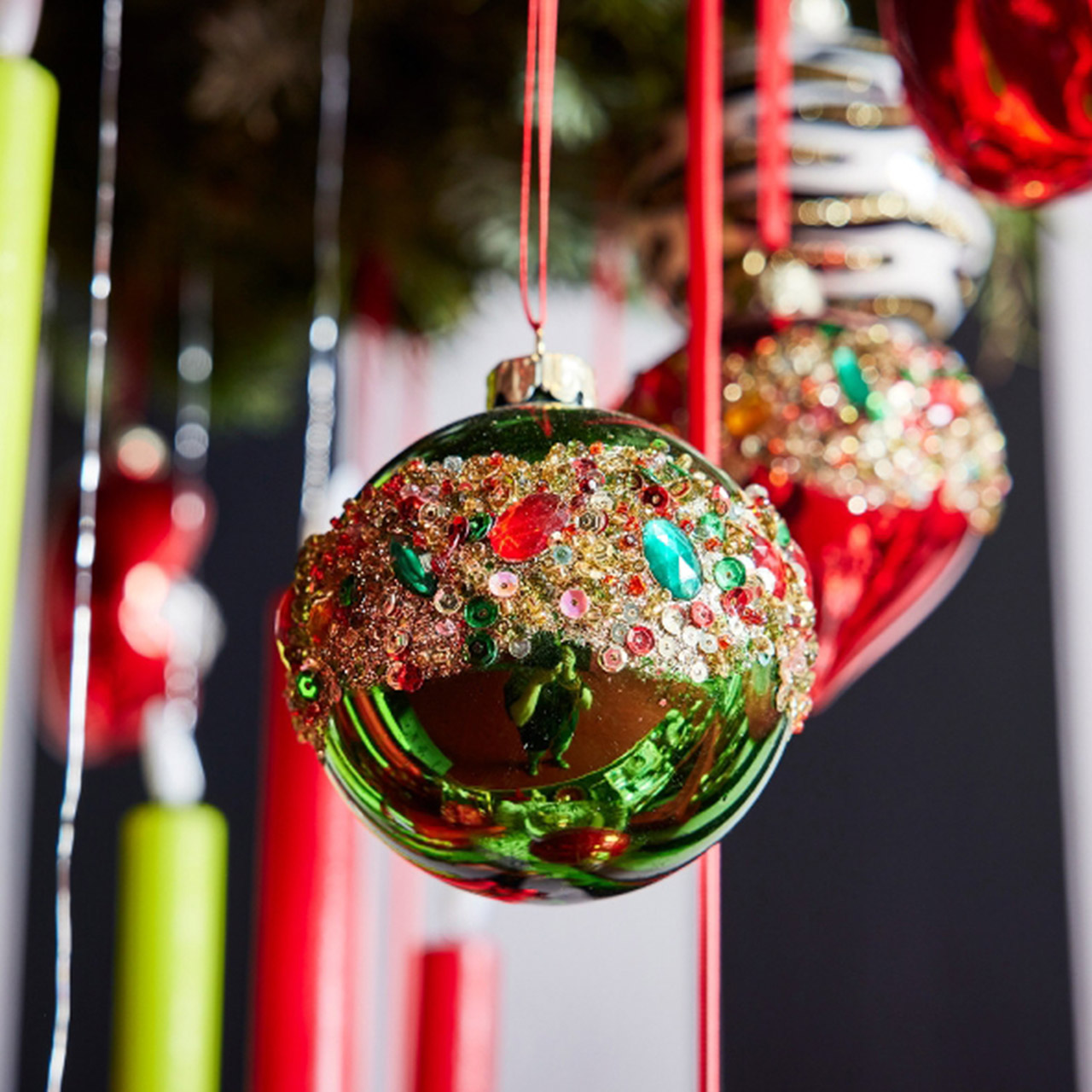 Christmas tree decoration glass ball Jewel red/green, Zubehor, Weihnachten, Weihnachtsdekorationen, Festival