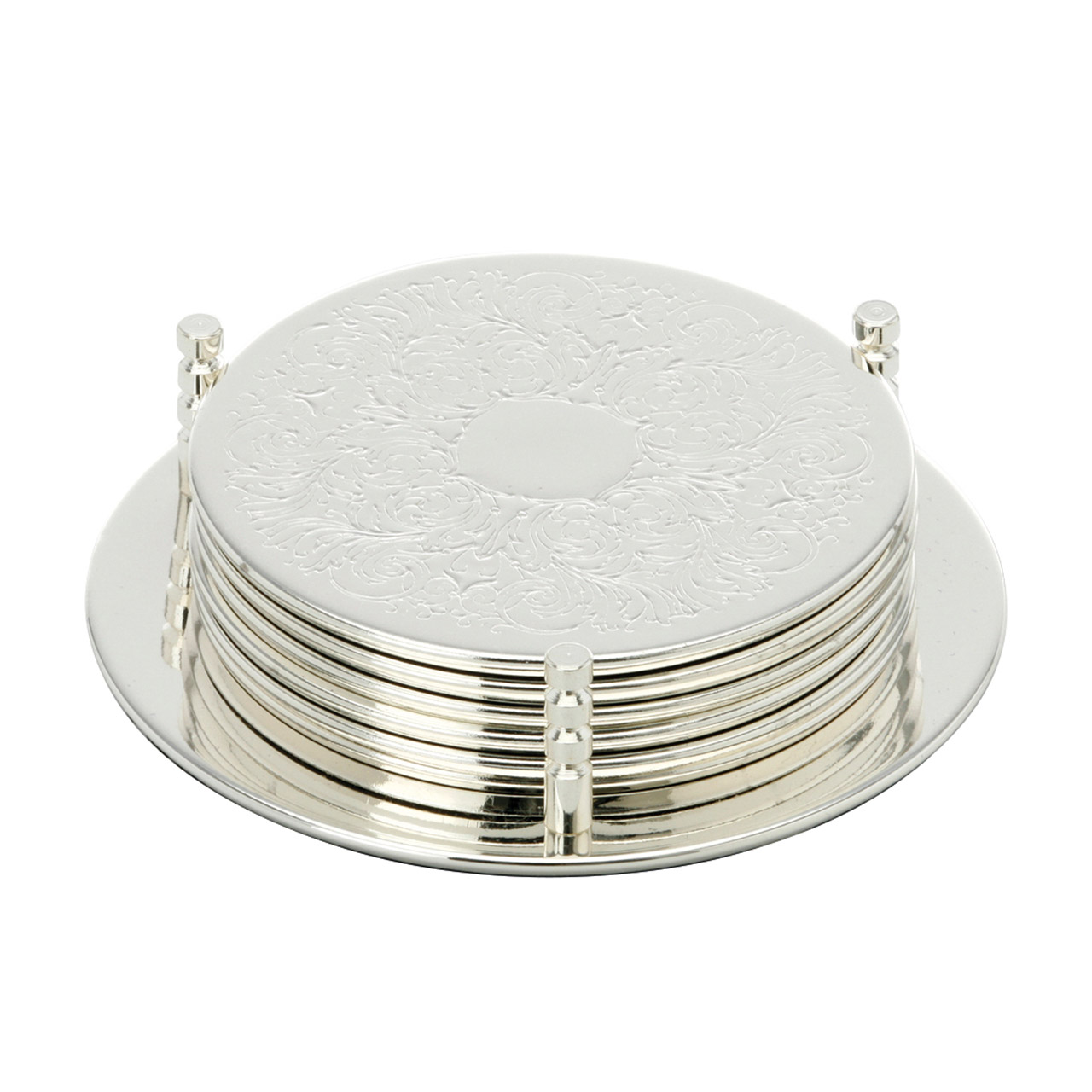 Coaster set 7-piece decorated/silver-plated, Silber, Zubehör, Schmuck, Medaillon, Anhänger