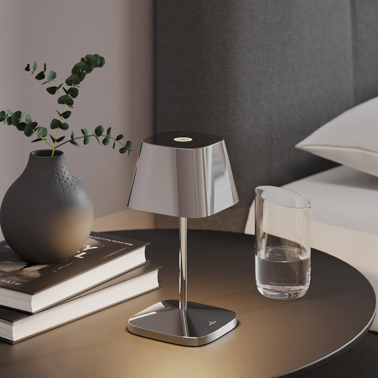 Table Lamp LED 20 cm dimmable chrome, Lampe, Pflanze, Tasse, Tabelle, Tischplatte