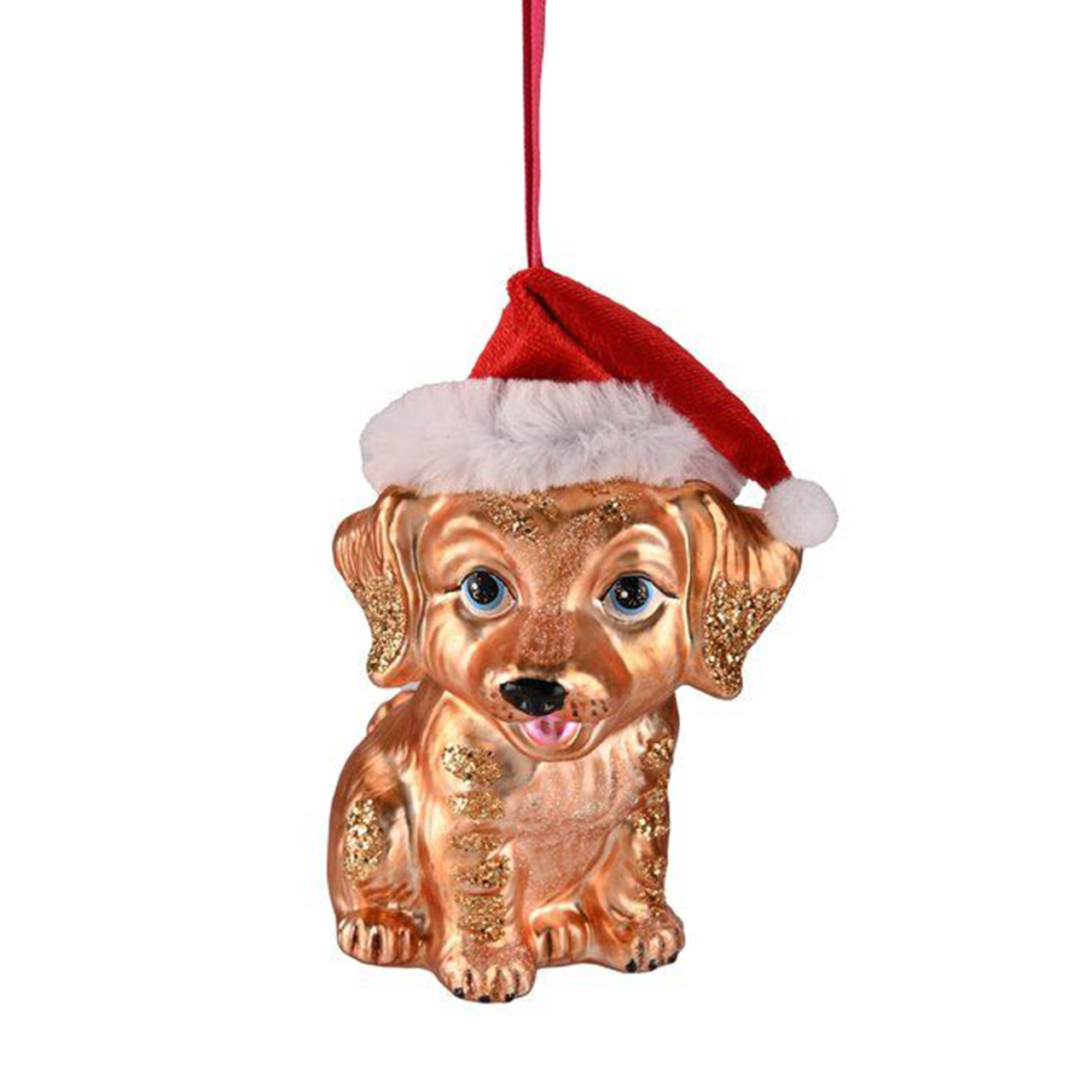 Christmas tree decoration dog with Santa hat, Emblem, Symbol