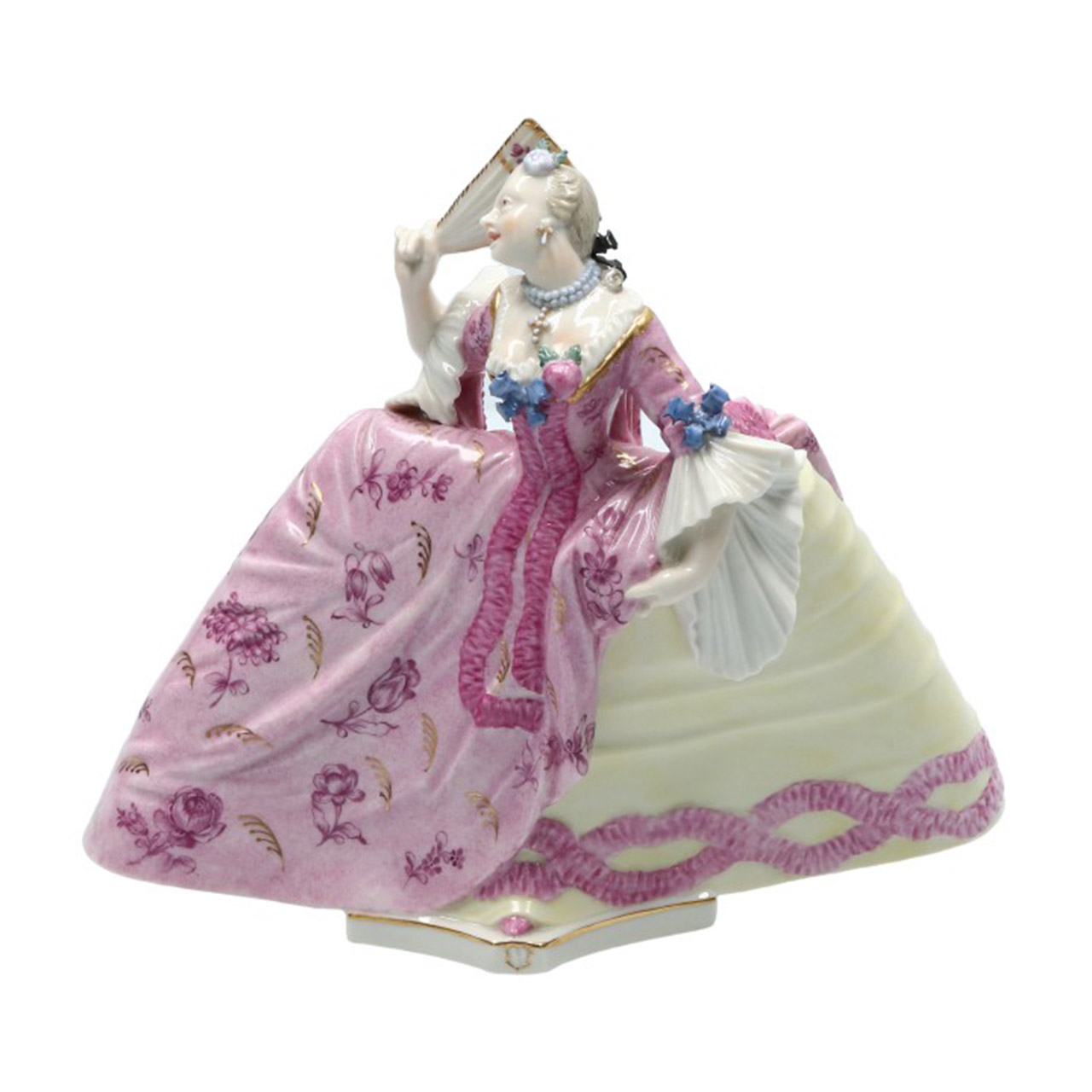 Lady in a pink and yellow crinoline, Figur, Person, Kap, Kleidung, Kleid