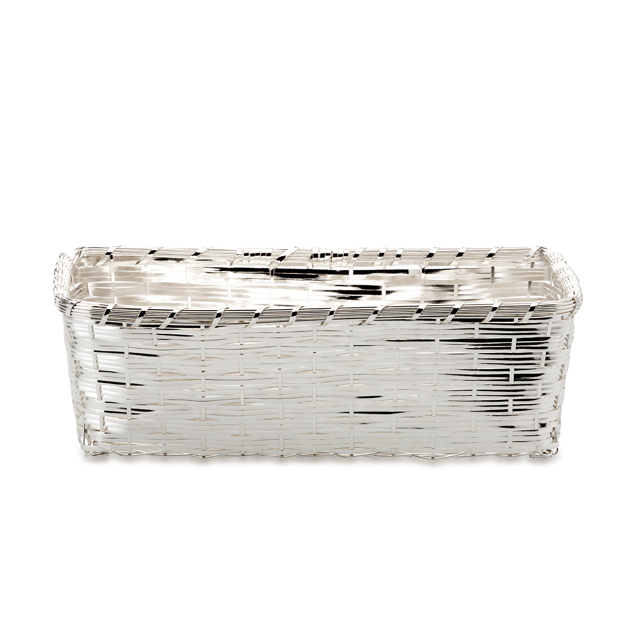 Woven bread basket 25.5x14.5 cm rectangular silver-plated, Aluminium