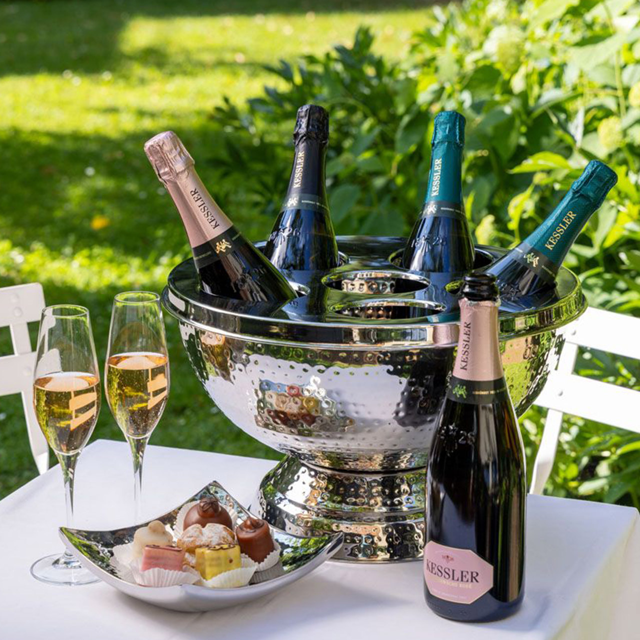 Hammered champagne/bottle cooler 25 cm stainless steel, Natur, Draußen, Auf dem Land, Ländlich, Alkohol