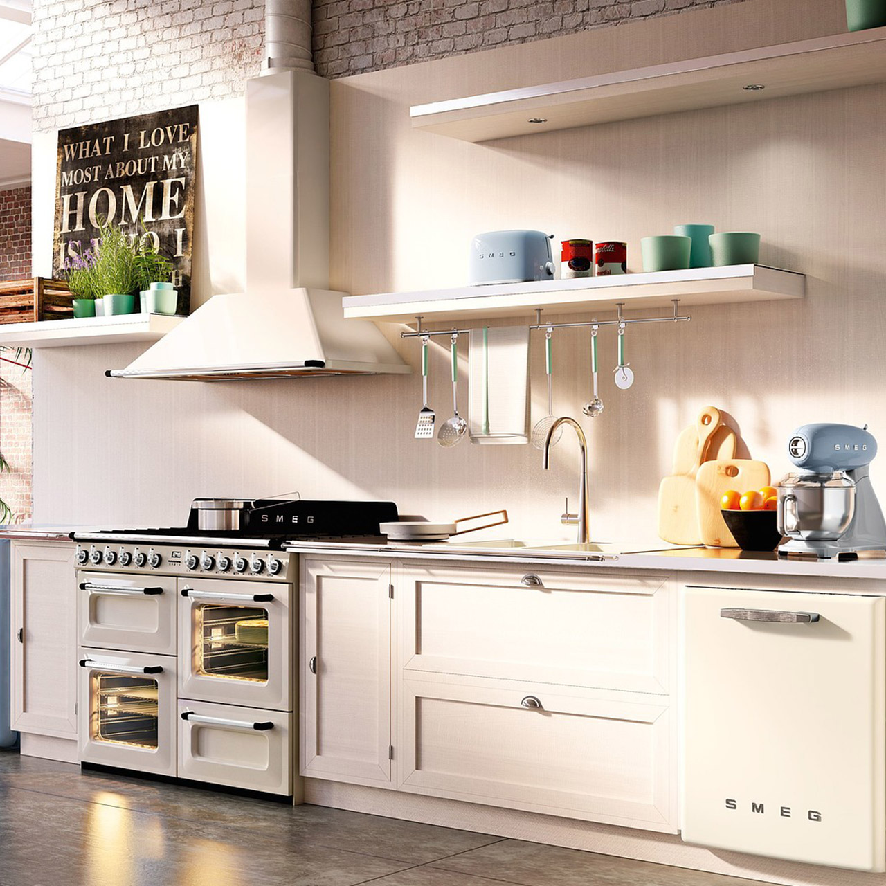 Smeg '50's Style', 2-Schlitz-Toaster kompakt pastellblau, Drinnen, Küche, Innenarchitektur