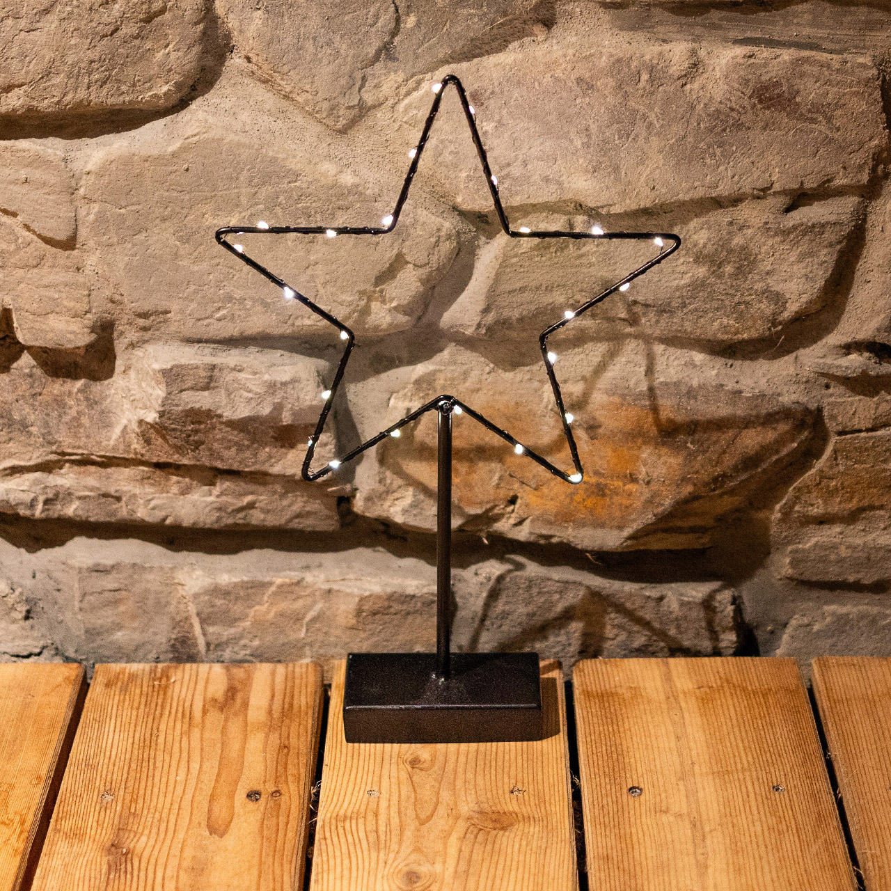 Decorative LED star lamp on base 40 cm, black, Holz, Sperrholz, Mobiliar