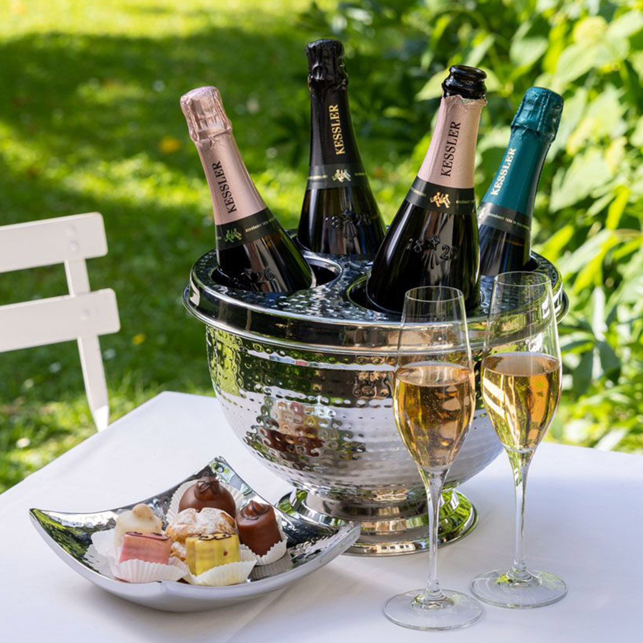 Champagne/sparkling wine cooler hammered 23 cm stainless steel, Draußen, Natur, Alkohol, Getränk