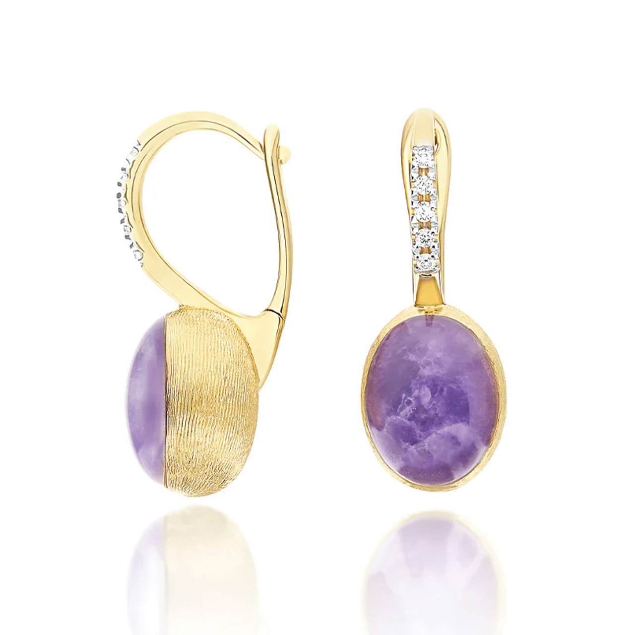 Earrings 750/- yellow gold diamonds 0.05 ct lepidolite mother-of-pearl 3.5 ct, Zubehor, Ohrring, Schmuck, Edelstein, Ornament