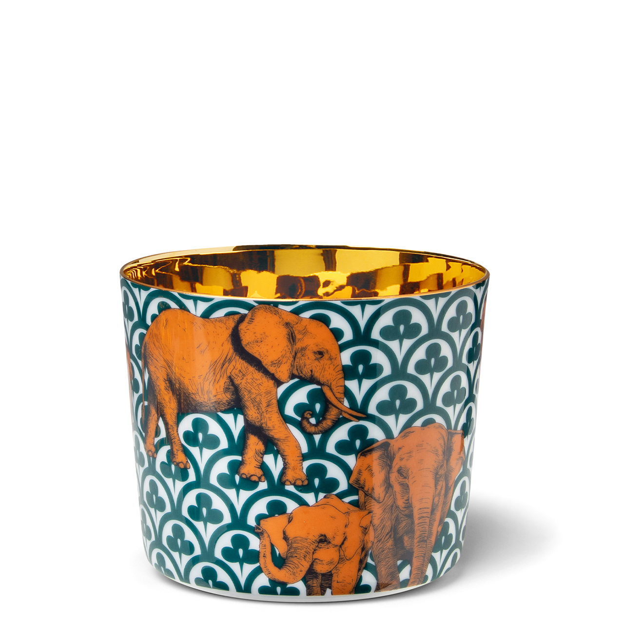 Champagne goblet Beautiful Creatures The Elephants, Tasse, Porzellanbecher, Musterbecher, orangen Elefant, goldene Innenfassade