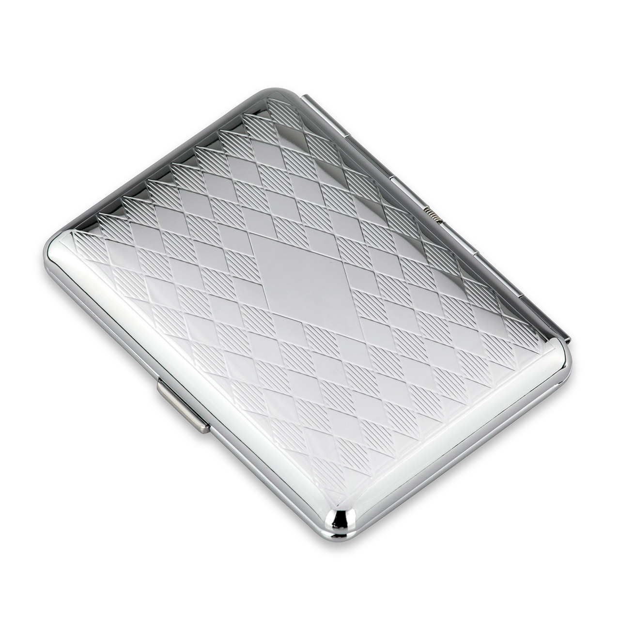 Cigarette case with diamond pattern for 14 cigarettes chrome-plated