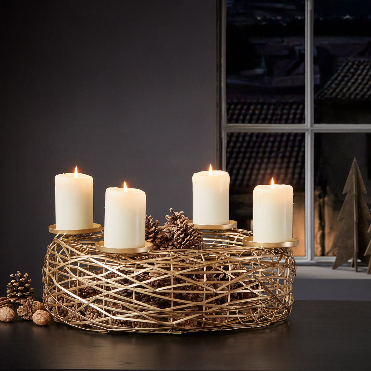 Philippi 'Boschendal', Adventskranz L gold 55 cm, Kerze, Kerzenständer