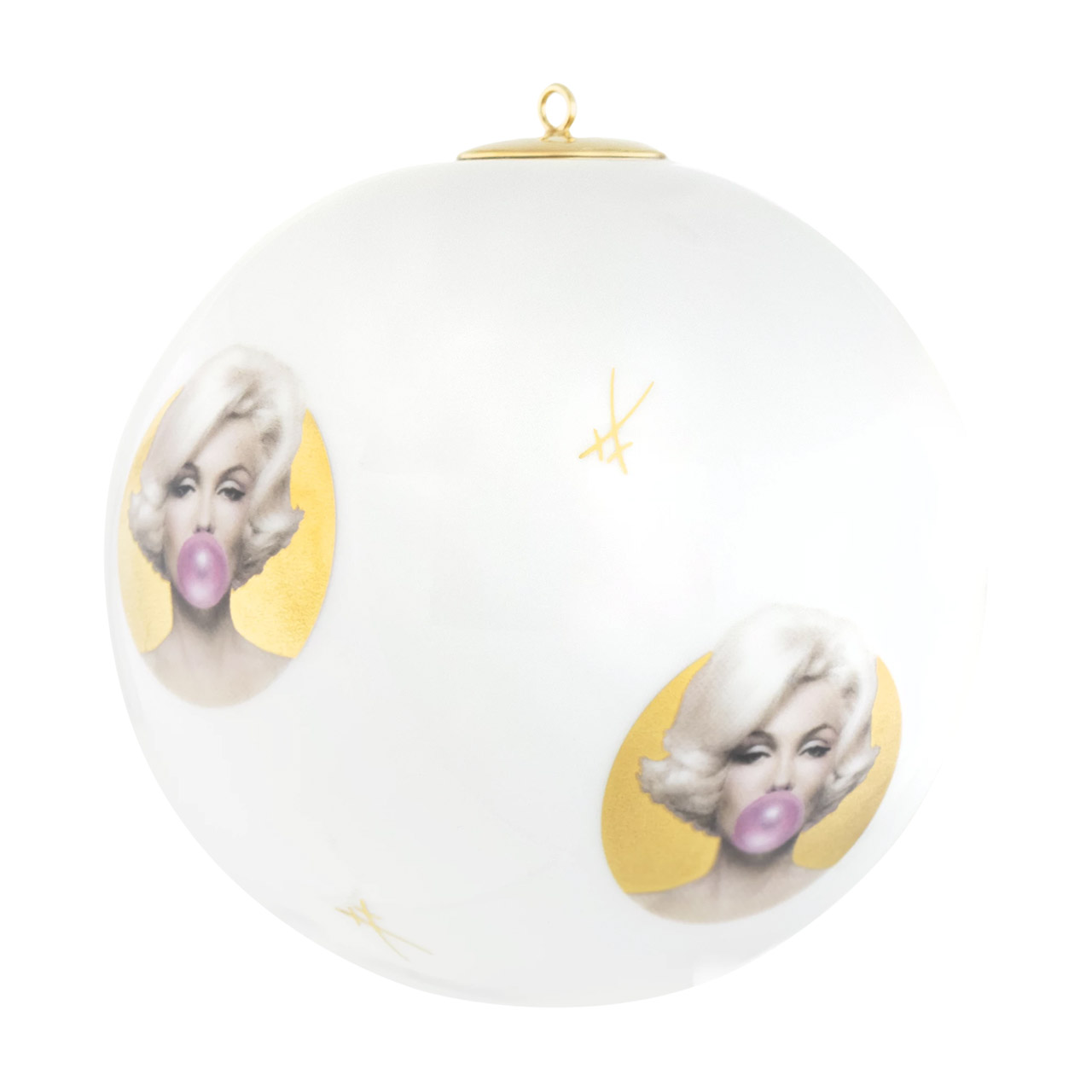 Decoration Ball Marilyn gold 9 cm, Person, Gesicht, Lampe, Porzellan, Töpferei