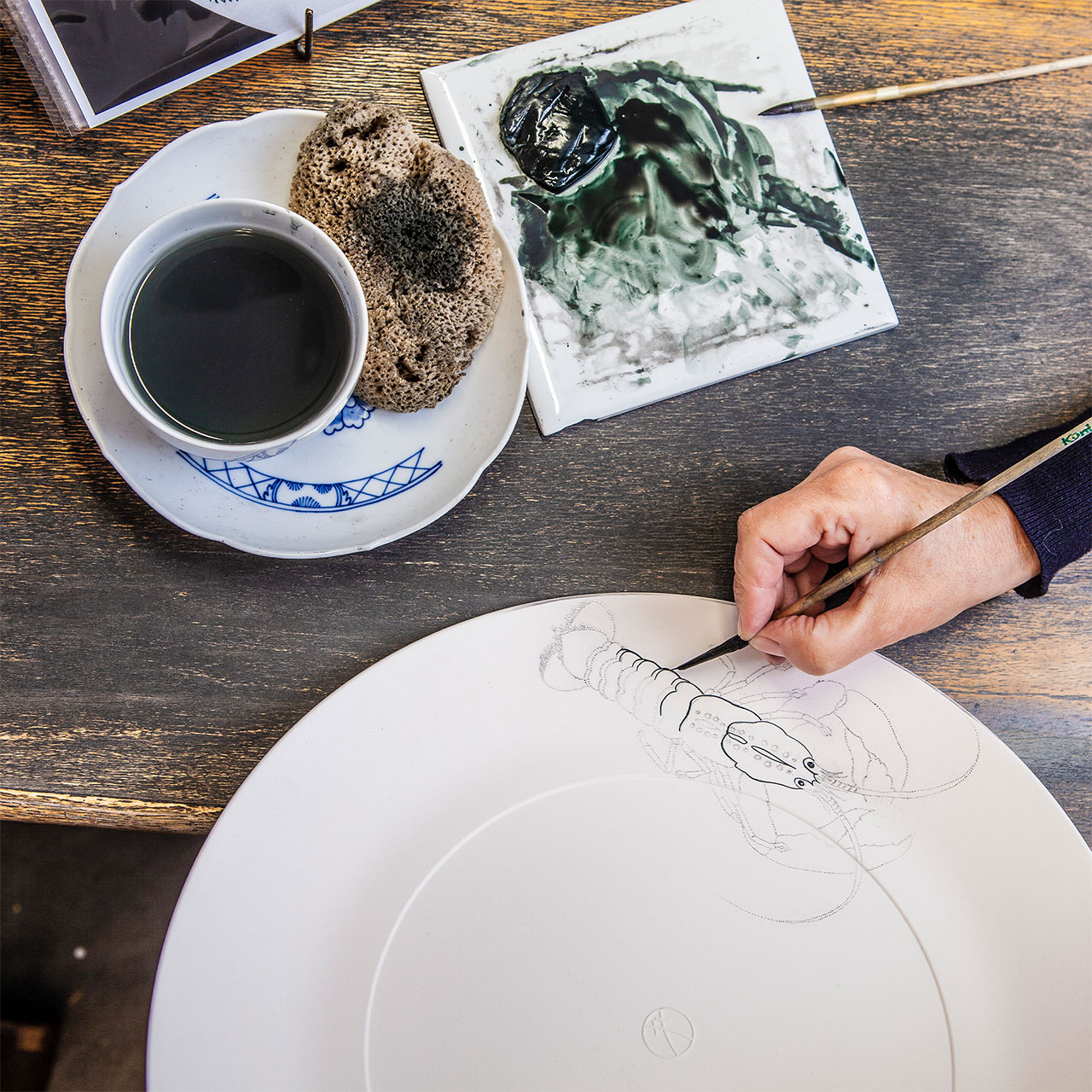 Dinner plate 30 cm motif lobster, Untertasse, Teller, Kunst, Pinsel, Werkzeug