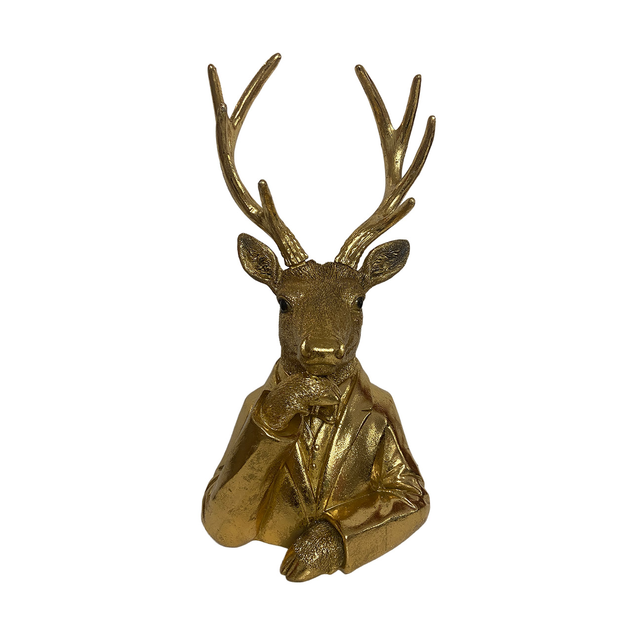 Cor Mulder, Hirsch-Büste gold 44 cm, Hirsch, Geweih, Antilope, Elch, Bronze